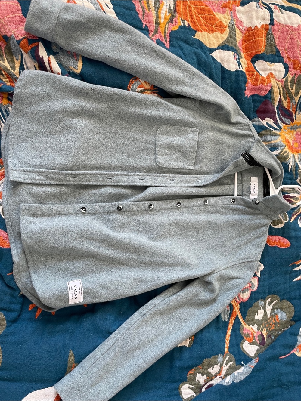 Anian Sz S The Modern Melton Blue Wool Button Front Shirt (600GSM) Shacket